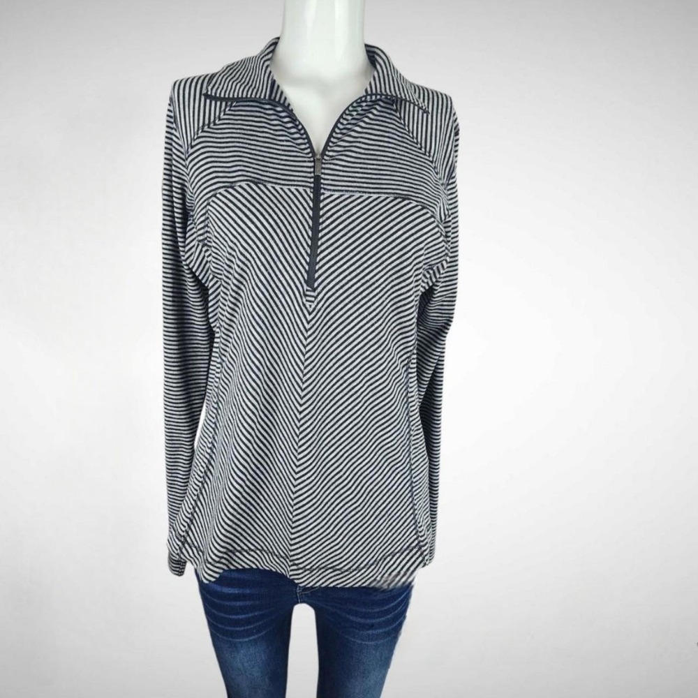 Columbia Omni-Wick Womens Medium‎ Gray Black Striped Quarter Zip Pullover Top
